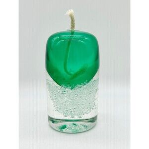 Beautiful Hand Blown signed Buzz Blodgett 1994 Green Clear Glass Art Oil Lamp